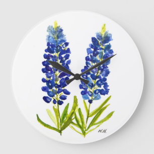 Grande Horloge Ronde Bluebonnets Texas State Flowers Lupine Watercolor