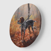 Grande Horloge Ronde Bluetick Coonhound en automne Leaves automne Inspi (Angle)