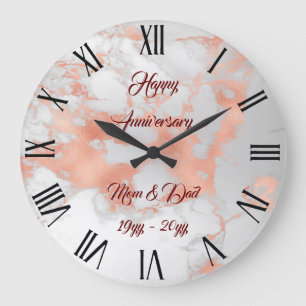 Grande Horloge Ronde Blush de Luxe Pailleté Blanc Marbre Rose Personnal