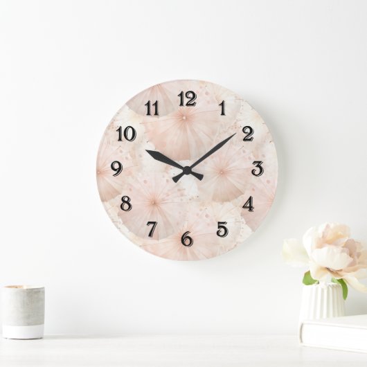 Grande Horloge Ronde Blush Pink Umbrellas Stripes (Maison)