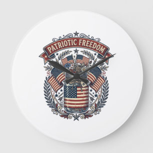 Grande Horloge Ronde Bocal Mason Patriotique Vie Rurale