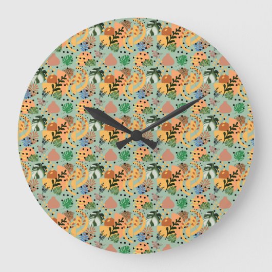 Grande Horloge Ronde boho abstract tropical pattern -minimal leaf desig (Recto)