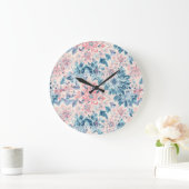 Grande Horloge Ronde Boho Abstrait Floral Pastel rose bleu vert (Maison)