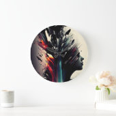 Grande Horloge Ronde Boho art abstrait avec visage de fille (Maison)