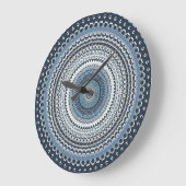 Grande Horloge Ronde Boho bleu Bohême Mandala (Angle)