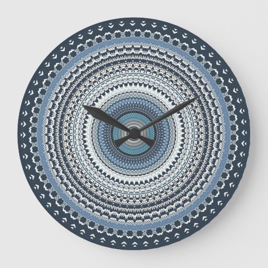 Grande Horloge Ronde Boho bleu Bohême Mandala (Recto)