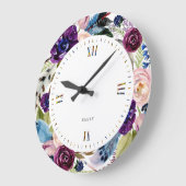 Grande Horloge Ronde Boho fleurs & plumes couronnes (Angle)