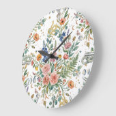 Grande Horloge Ronde Boho Floral Céleste Lune & Serpents Botanique (Angle)