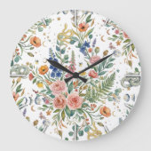 Grande Horloge Ronde Boho Floral Céleste Lune & Serpents Botanique (Recto)