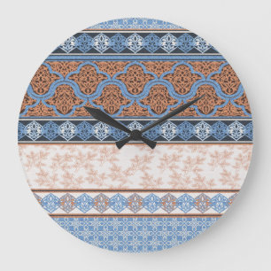 Grande Horloge Ronde Boho Floral Stripes : Ethnic Seamless Collection