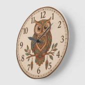 Grande Horloge Ronde Boho Owl Large Wall Clock (Angle)