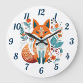 Grande Horloge Ronde Boho Red Fox Scandinavian Folk Art (Recto)