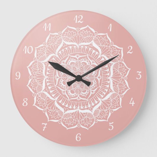 Grande Horloge Ronde Boho Rose Gold Mandala Art (Recto)