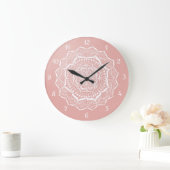 Grande Horloge Ronde Boho Rose Gold Mandala Art (Maison)