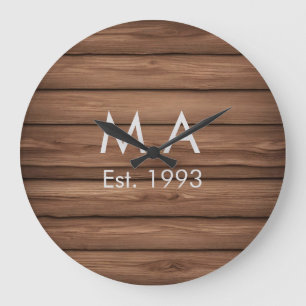 Grande Horloge Ronde boho rustique Brown ajouter nom lettre année date