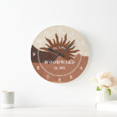 Grande Horloge Ronde Boho Rustique Monogramme Mariage nouvellement mari (Maison)
