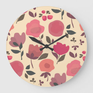 Grande Horloge Ronde Boho Style Poussière Motif Floral.