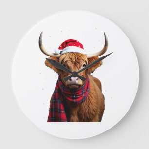 Grande Horloge Ronde Boho Xmas Noël Vache des Highlands T-Shirt (1)