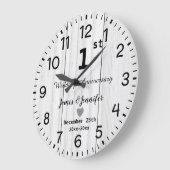 Grande Horloge Ronde Bois blanc rustique 1er anniversaire Mariage perso (Angle)