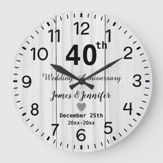 Grande Horloge Ronde Bois Blanc Rustique 40e Anniversaire de Mariage Pe (Recto)