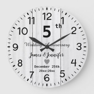 Grande Horloge Ronde Bois Blanc Rustique 5e Anniversaire de Mariage Per