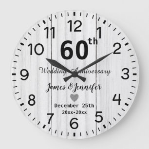 Grande Horloge Ronde Bois Blanc Rustique 60e Anniversaire de Mariage Pe