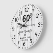 Grande Horloge Ronde Bois blanc rustique 60e anniversaire Mariage Perso (Angle)