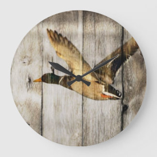 Grande Horloge Ronde Bois de grange rustique Ouest Pays volant Canard s