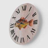 Grande Horloge Ronde Bois de poisson rustique (Angle)