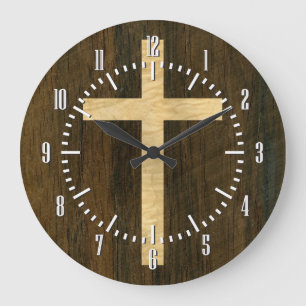 Grande Horloge Ronde Bois de rose en bois croisé chrétien de base
