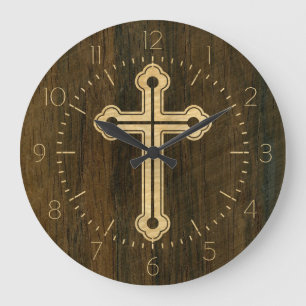 Grande Horloge Ronde Bois de rose en bois croisé chrétien d'érable de