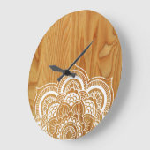 Grande Horloge Ronde Bois et mandala (Angle)