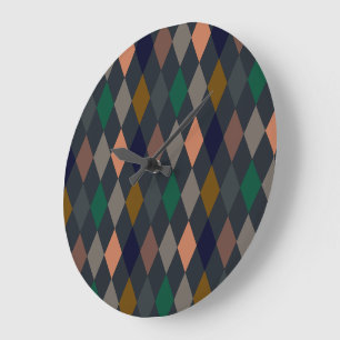 Grande Horloge Ronde Bois foncé Harlequin Diamants