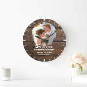 Grande Horloge Ronde Bois foncé rustique 5e anniversaire Mariage Photo (Maison)