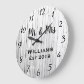 Grande Horloge Ronde Bois gris personnalisé rustique sur mesure (Angle)