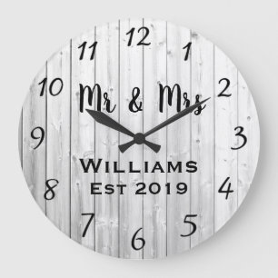 Grande Horloge Ronde Bois gris personnalisé rustique sur mesure
