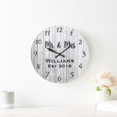 Grande Horloge Ronde Bois gris personnalisé rustique sur mesure (Maison)
