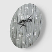 Grande Horloge Ronde Bois Gris Rustique (Angle)