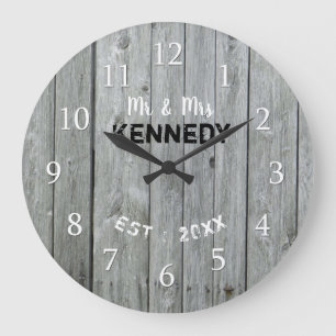 Grande Horloge Ronde Bois Gris Rustique