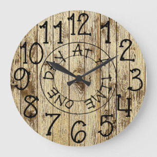 Grande Horloge Ronde Bois Personnalisé Rustique Un Jour à la Fois