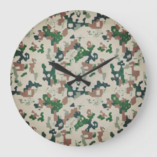 Grande Horloge Ronde Bois Pixel Earth 