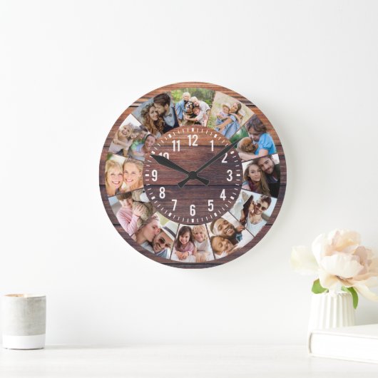 Grande Horloge Ronde Bois rustique 12 Collage photo (Maison)