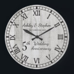 Grande Horloge Ronde Bois rustique 5e anniversaire Mariage<br><div class="desc">Le cadeau classique pour le 5ème anniversaire est le bois. C'est dans cet esprit que nous avons créé ce faux bois rustique design moderne cinquième anniversaire avec des chiffres romains, vos noms et date mariage. Conception composite par Holiday Hearts Designs (droits réservés). Si vous avez des questions ou avez besoin...</div>