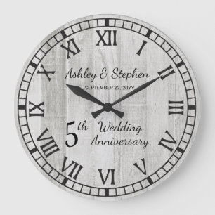 Grande Horloge Ronde Bois rustique 5e anniversaire Mariage