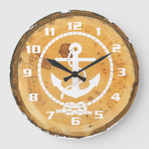 Grande Horloge Ronde Bois rustique Ancre nautique