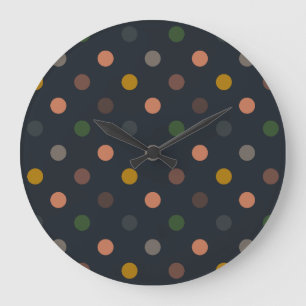 Grande Horloge Ronde Bois Tons Terre Sombres Motif Points Polka Design