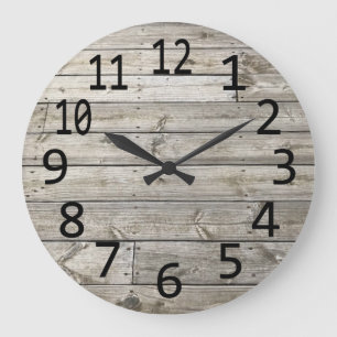 Grande Horloge Ronde Bois Vintage Rustique Grandes noires
