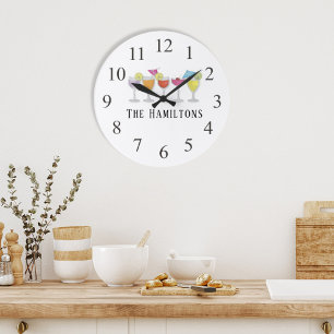 Grande Horloge Ronde Boissons Cocktail Colorées Modernes Simples Minima