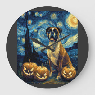 Grande Horloge Ronde Boîte mignonne Boxer Halloween Jack O Lantern Visa