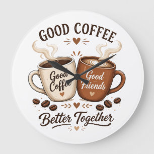 Grande Horloge Ronde Bon café, bons amis avec deux tasses à café